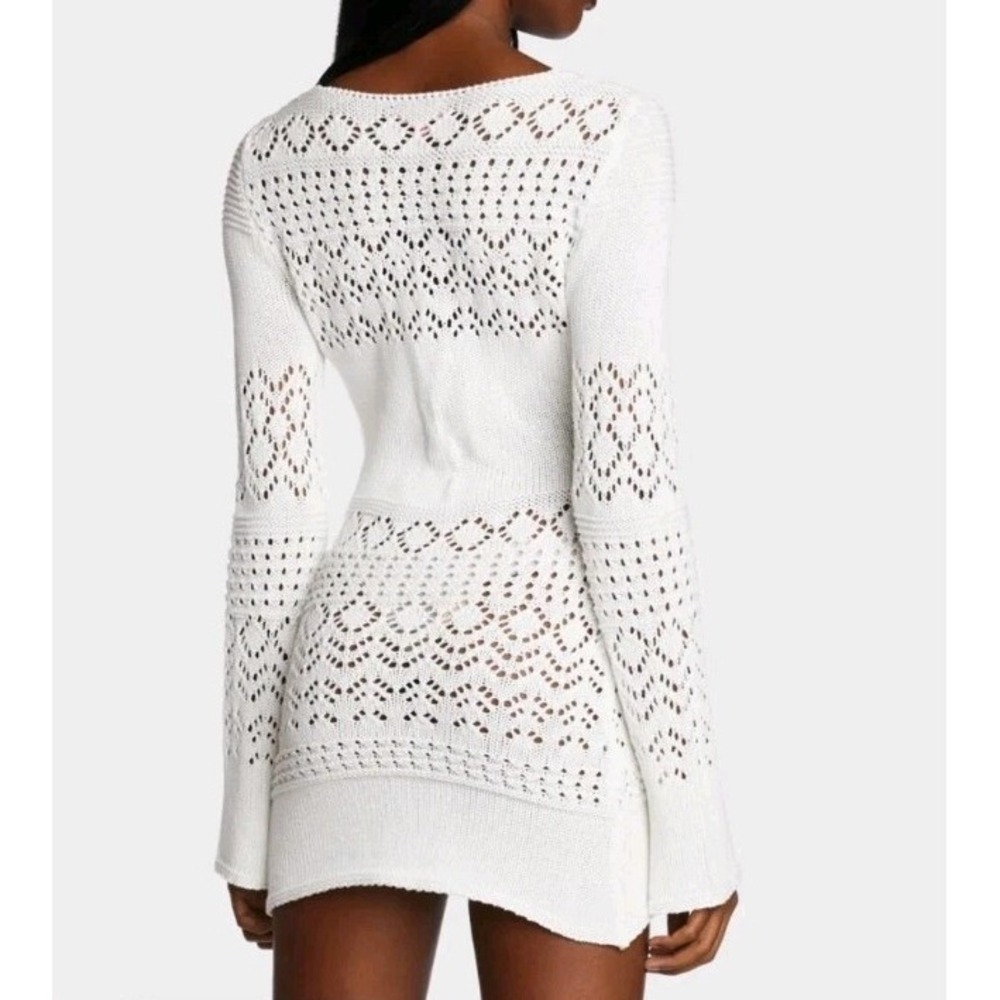 Sugar Thrillz Dolls Kill Crochet Mini Dress Large White Knit Bell Sleeve